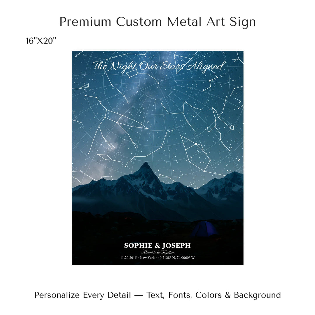 Personalized star map wall art with customizable background, title, names, date, location, and coordinates - 16x20 metal art sign-ARTFULANE