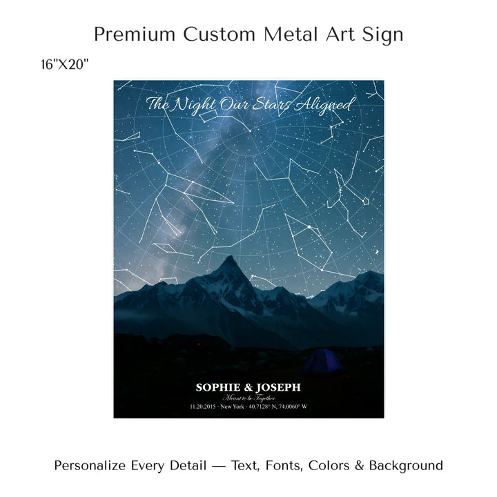 Personalized star map wall art with customizable background, title, names, date, location, and coordinates - 16x20 metal art sign-ARTFULANE