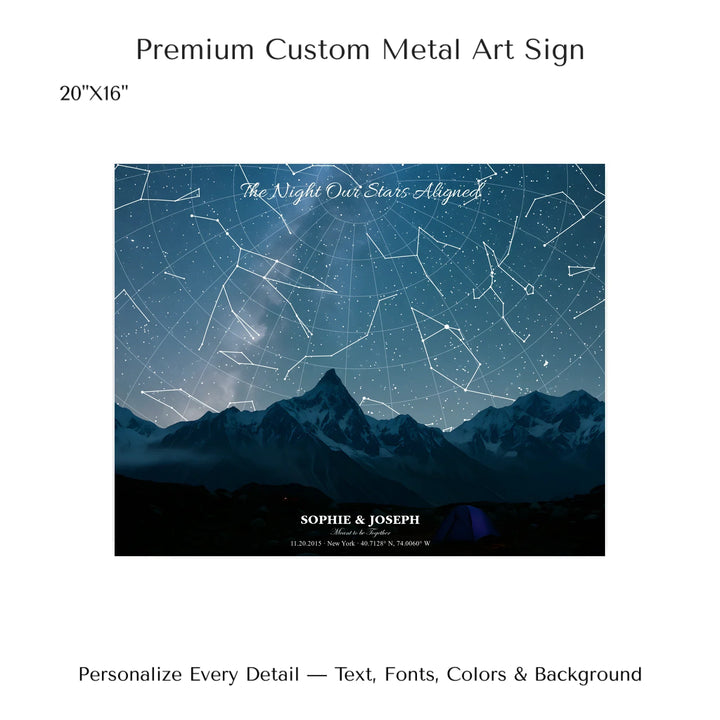 Personalized star map wall art with customizable background, title, names, date, location, and coordinates - 20x16 metal art sign-ARTFULANE
