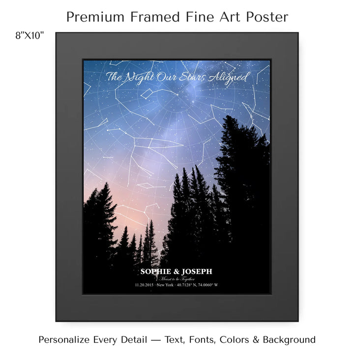 Personalized star map wall art with customizable background, title, names, date, location, and coordinates - 8x10 framed poster-ARTFULANE
