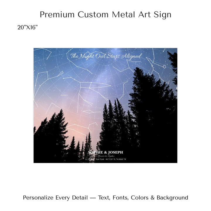 Personalized star map wall art with customizable background, title, names, date, location, and coordinates - 20x16 metal art sign-ARTFULANE