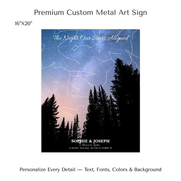 Personalized star map wall art with customizable background, title, names, date, location, and coordinates - 16x20 metal art sign-ARTFULANE