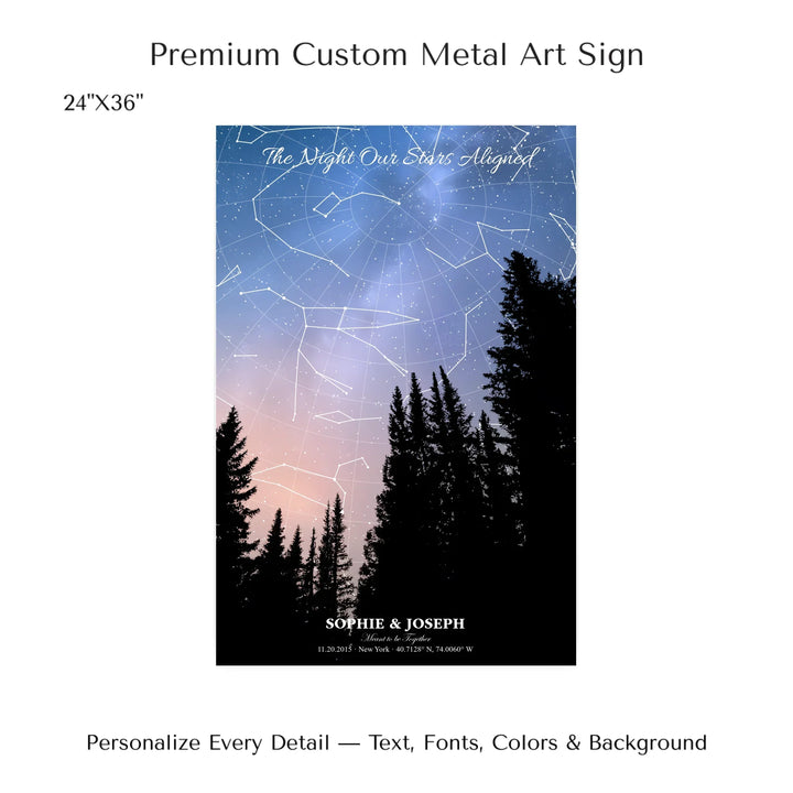 Personalized star map wall art with customizable background, title, names, date, location, and coordinates - 24x36 metal art sign-ARTFULANE