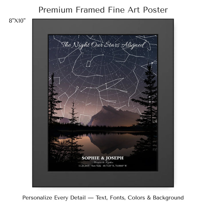 Personalized star map wall art with customizable background, title, names, date, location, and coordinates - 8x10 framed poster-ARTFULANE