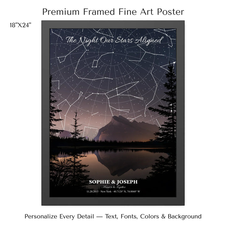 Personalized star map wall art with customizable background, title, names, date, location, and coordinates - 18x24 framed poster-ARTFULANE