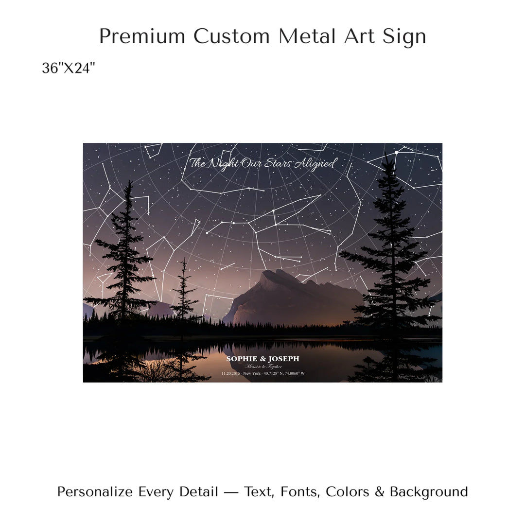 Personalized star map wall art with customizable background, title, names, date, location, and coordinates - 36x24 metal art sign-ARTFULANE