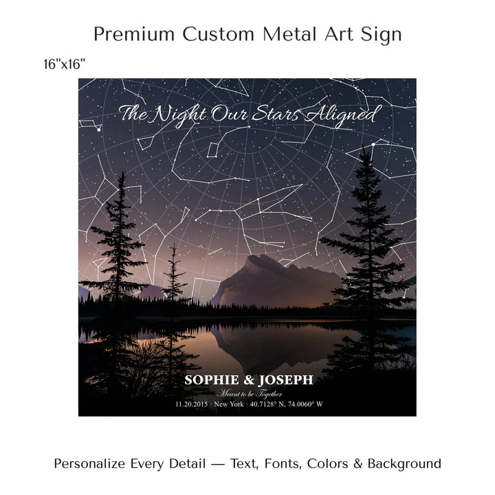Personalized star map wall art with customizable background, title, names, date, location, and coordinates - 16x16 metal art sign-ARTFULANE