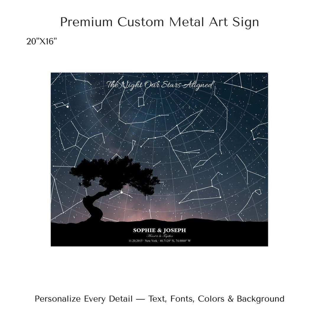 Personalized star map wall art with customizable background, title, names, date, location, and coordinates - 20x16 metal art sign-ARTFULANE