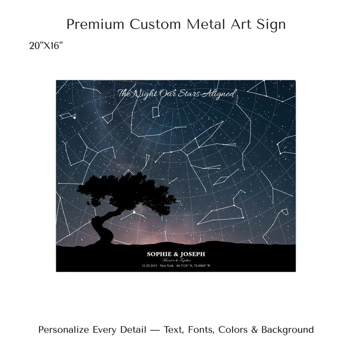 Personalized star map wall art with customizable background, title, names, date, location, and coordinates - 20x16 metal art sign-ARTFULANE