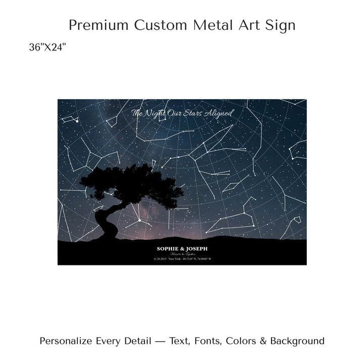 Personalized star map wall art with customizable background, title, names, date, location, and coordinates - 36x24 metal art sign-ARTFULANE