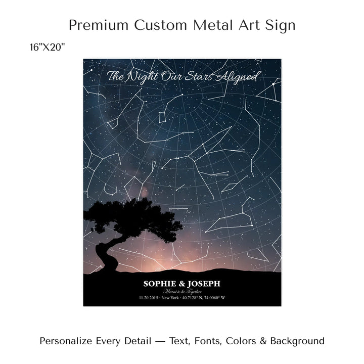 Personalized star map wall art with customizable background, title, names, date, location, and coordinates - 16x20 metal art sign-ARTFULANE