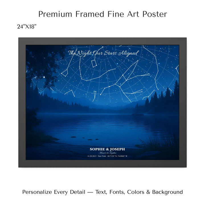 Personalized star map wall art with customizable background, title, names, date, location, and coordinates - 24x18 framed poster-ARTFULANE