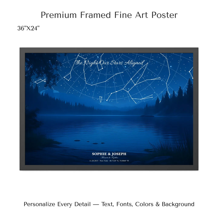 Personalized star map wall art with customizable background, title, names, date, location, and coordinates - 36x24 framed poster-ARTFULANE