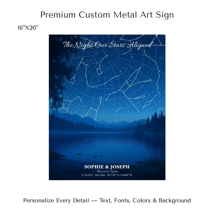 Personalized star map wall art with customizable background, title, names, date, location, and coordinates - 16x20 metal art sign-ARTFULANE