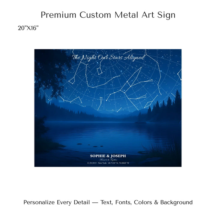 Personalized star map wall art with customizable background, title, names, date, location, and coordinates - 20x16 metal art sign-ARTFULANE