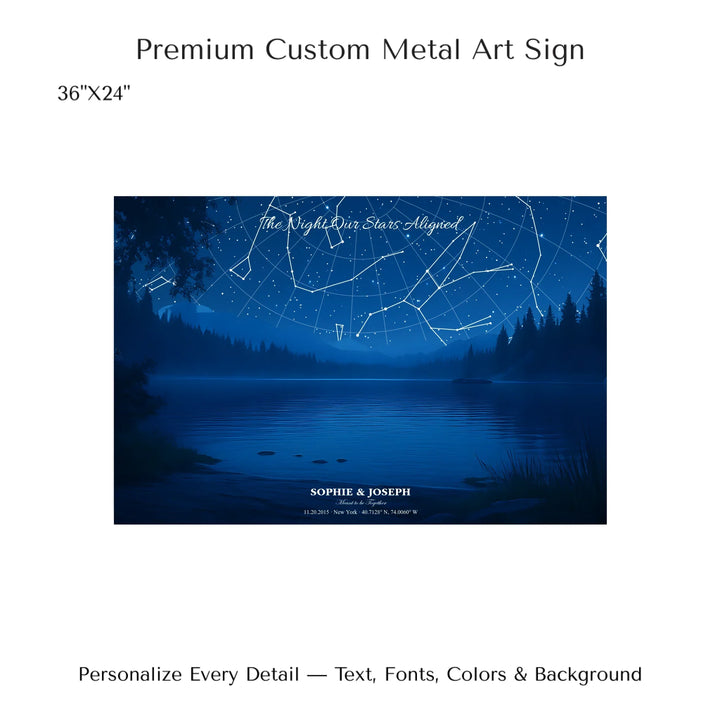 Personalized star map wall art with customizable background, title, names, date, location, and coordinates - 36x24 metal art sign-ARTFULANE