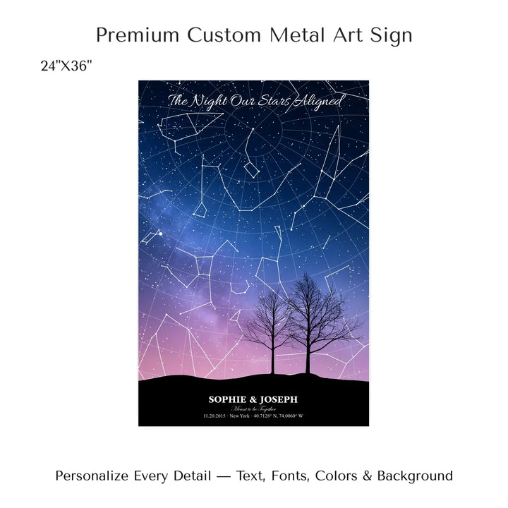 Personalized star map wall art with customizable background, title, names, date, location, and coordinates - 24x36 metal art sign-ARTFULANE