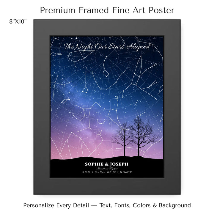 Personalized star map wall art with customizable background, title, names, date, location, and coordinates - 8x10 framed poster-ARTFULANE