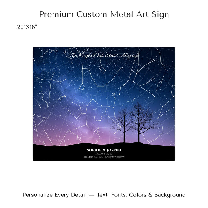 Personalized star map wall art with customizable background, title, names, date, location, and coordinates - 20x16 metal art sign-ARTFULANE