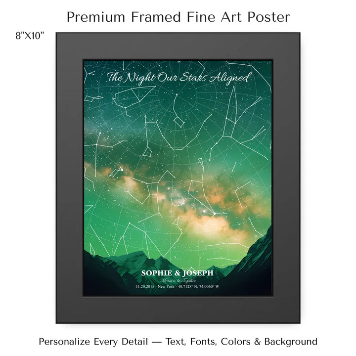 Personalized star map wall art with customizable background, title, names, date, location, and coordinates - 8x10 framed poster-ARTFULANE