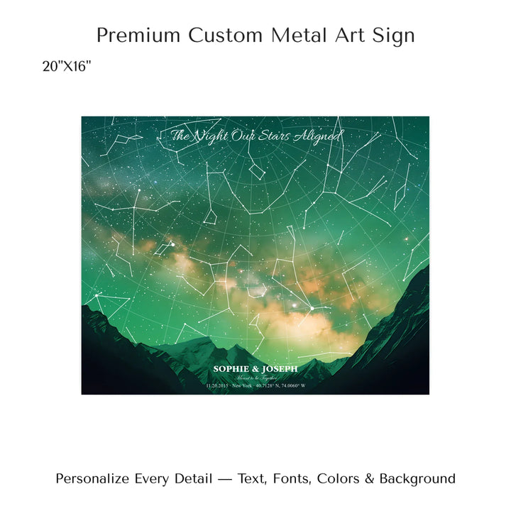 Personalized star map wall art with customizable background, title, names, date, location, and coordinates - 20x16 metal art sign-ARTFULANE