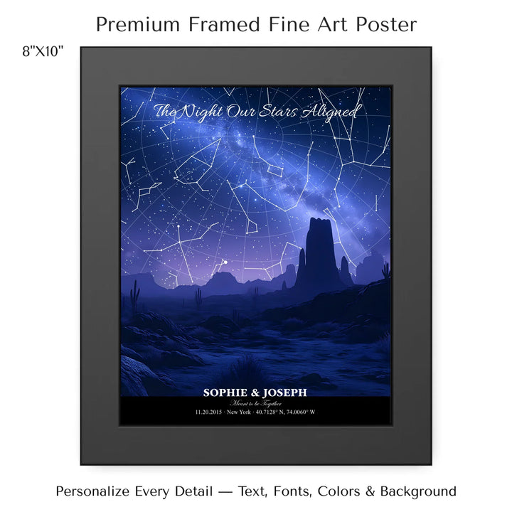 Personalized star map wall art with customizable background, title, names, date, location, and coordinates - 8x10 framed poster-ARTFULANE