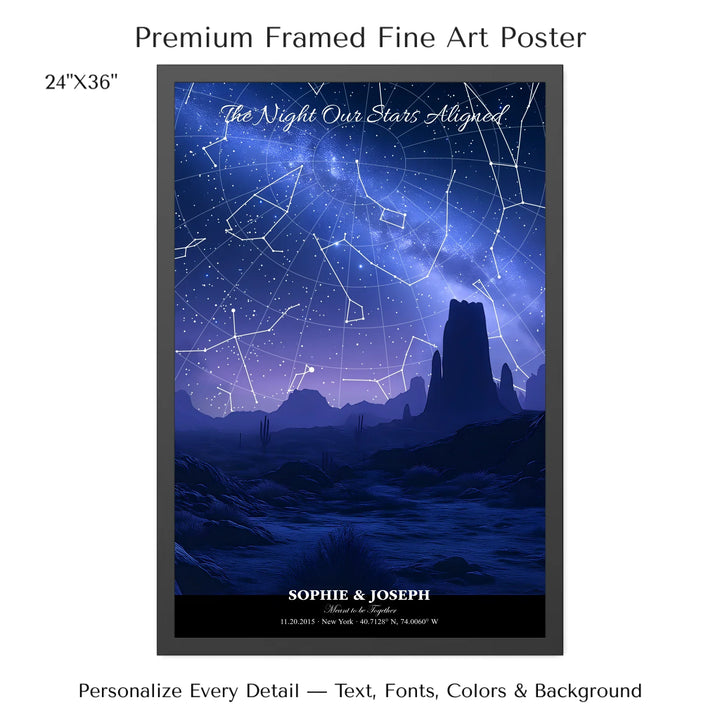 Personalized star map wall art with customizable background, title, names, date, location, and coordinates - 24x36 framed poster-ARTFULANE