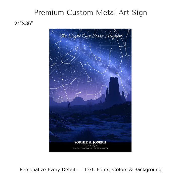 Personalized star map wall art with customizable background, title, names, date, location, and coordinates - 24x36 metal art sign-ARTFULANE
