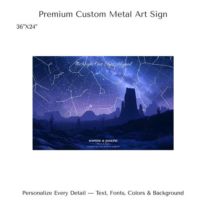Personalized star map wall art with customizable background, title, names, date, location, and coordinates - 36x24 metal art sign-ARTFULANE