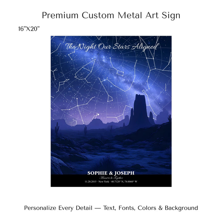 Personalized star map wall art with customizable background, title, names, date, location, and coordinates - 16x20 metal art sign-ARTFULANE