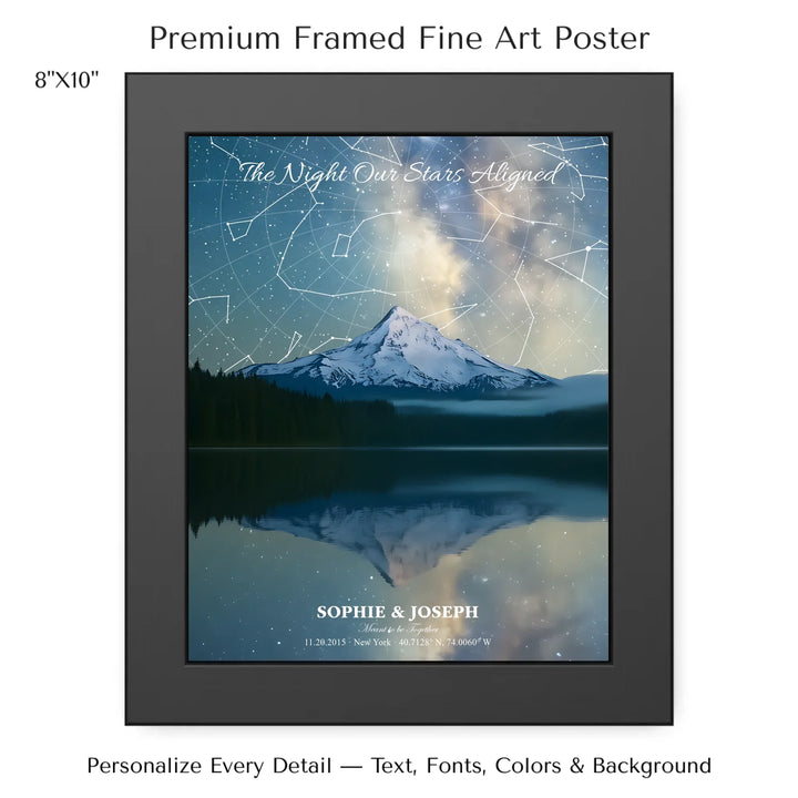 Personalized star map wall art with customizable background, title, names, date, location, and coordinates - 8x10 framed poster-ARTFULANE