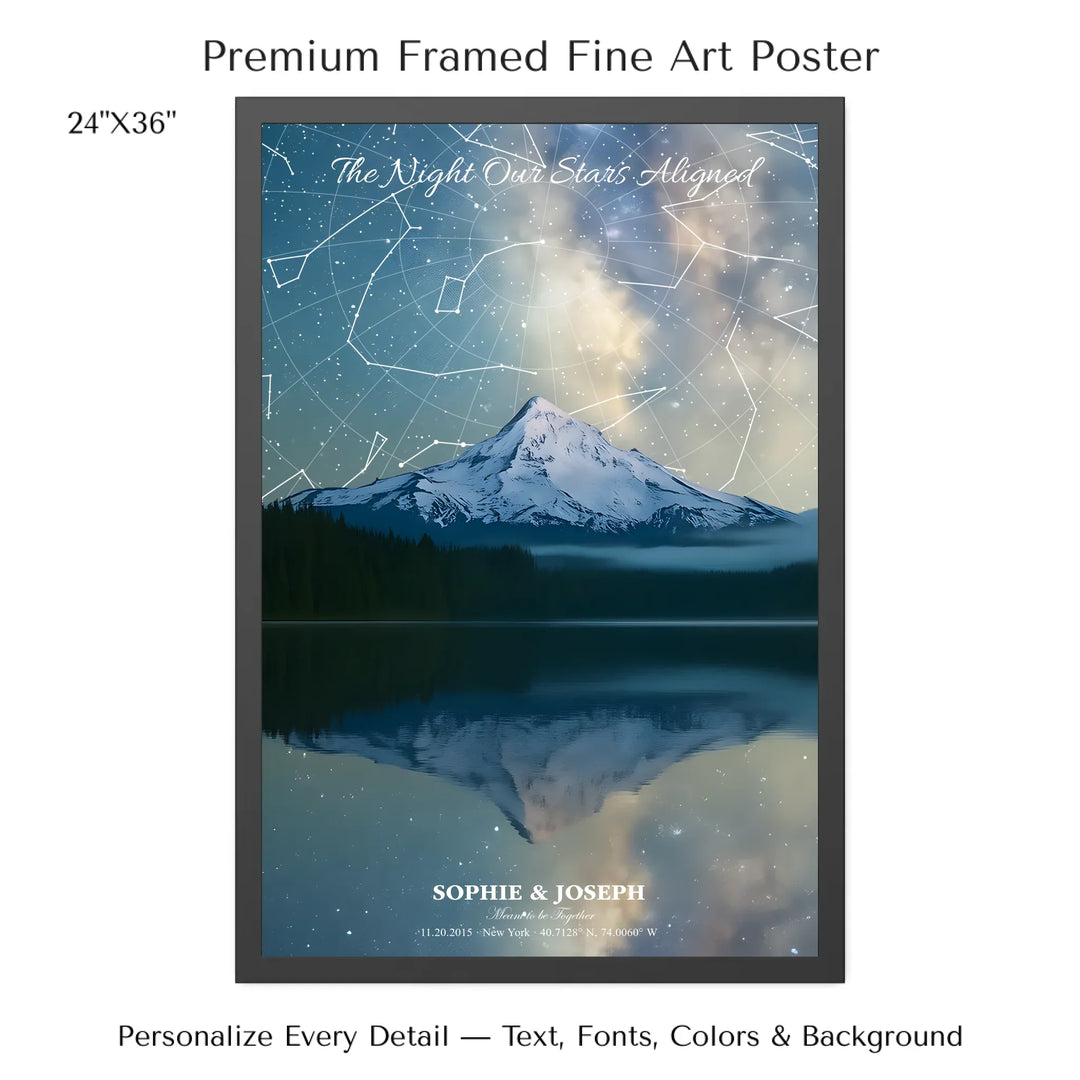 Personalized star map wall art with customizable background, title, names, date, location, and coordinates - 24x36 framed poster-ARTFULANE