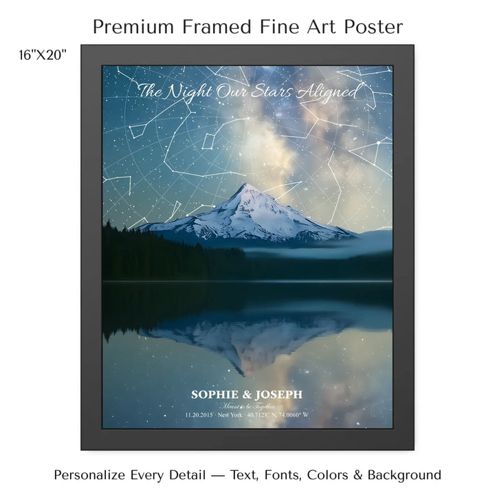 Personalized star map wall art with customizable background, title, names, date, location, and coordinates - 16x20 framed poster-ARTFULANE