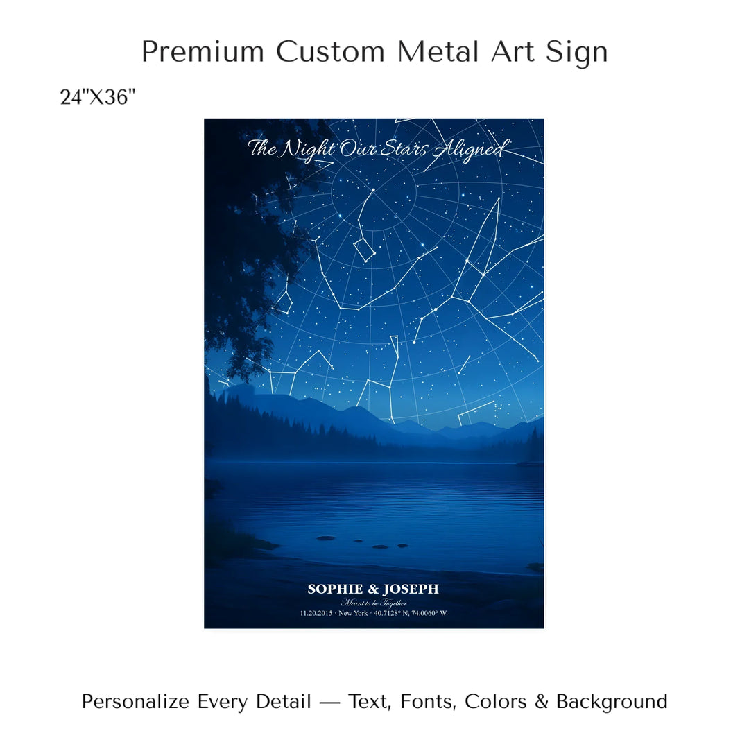 Personalized star map wall art with customizable background, title, names, date, location, and coordinates - 24x36 metal art sign-ARTFULANE