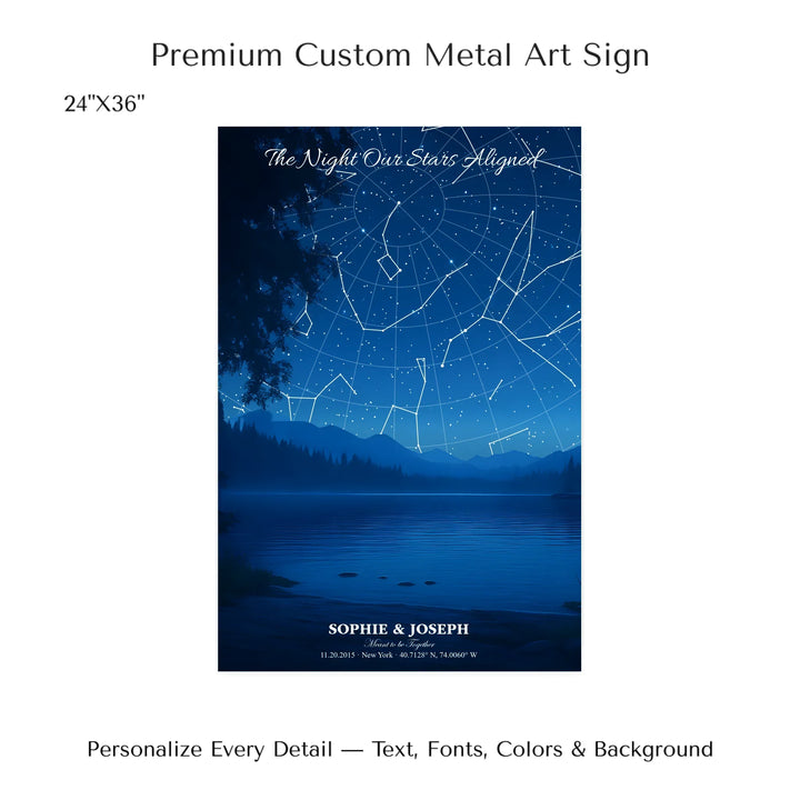 Personalized star map wall art with customizable background, title, names, date, location, and coordinates - 24x36 metal art sign-ARTFULANE