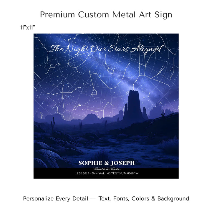 Personalized star map wall art with customizable background, title, names, date, location, and coordinates - 11x11 metal art sign-ARTFULANE