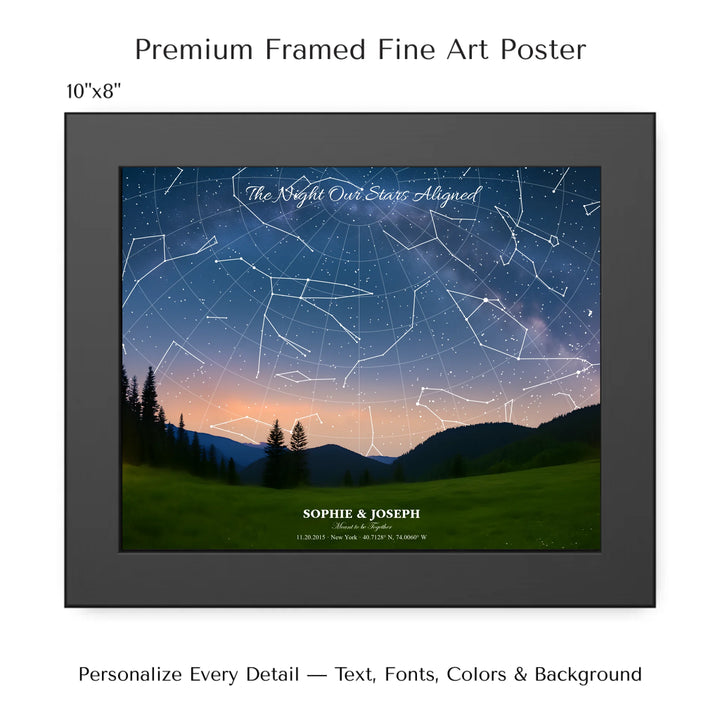 Personalized star map wall art with customizable background, title, names, date, location, and coordinates - 10x8 framed poster-ARTFULANE
