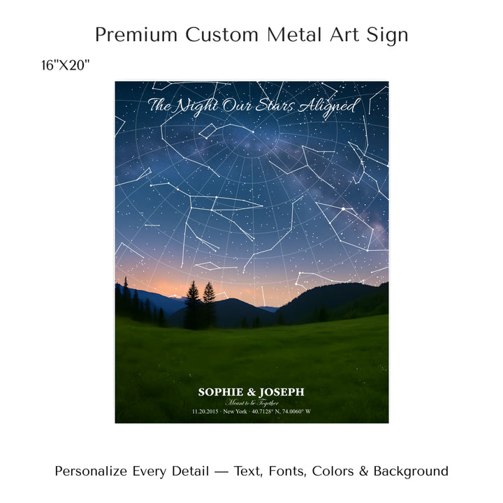 Personalized star map wall art with customizable background, title, names, date, location, and coordinates - 16x20 metal art sign-ARTFULANE