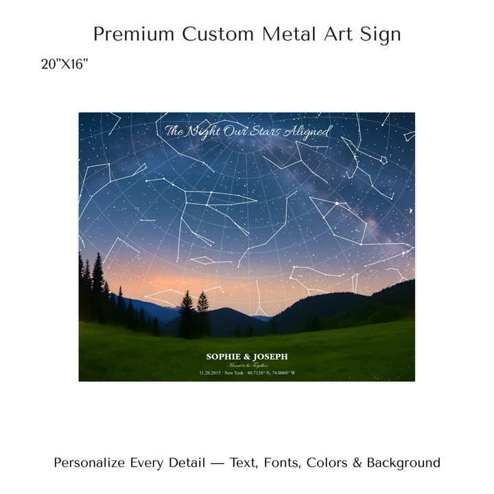 Personalized star map wall art with customizable background, title, names, date, location, and coordinates - 20x16 metal art sign-ARTFULANE