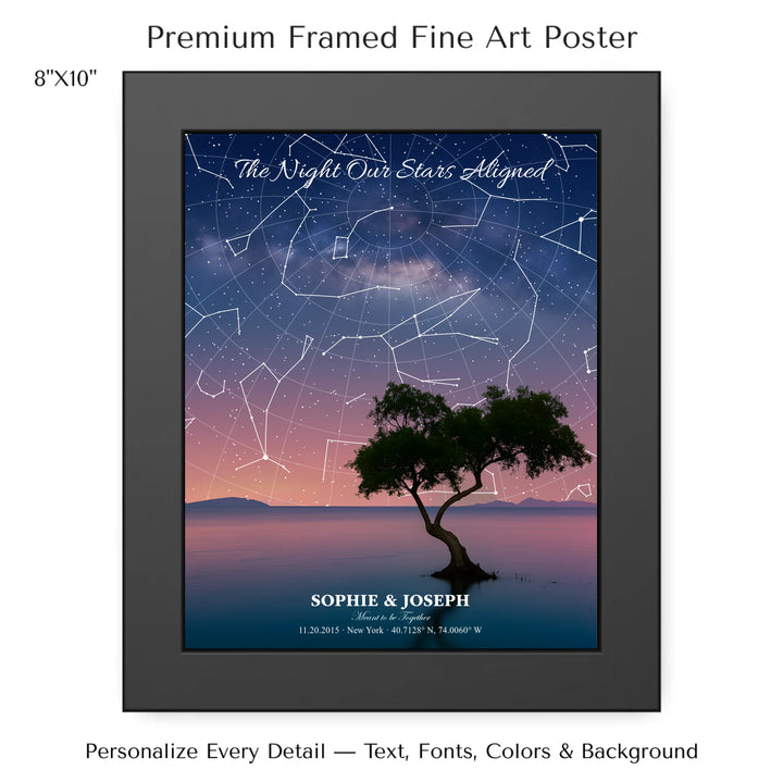 Personalized star map wall art with customizable background, title, names, date, location, and coordinates - 8x10 framed poster-ARTFULANE
