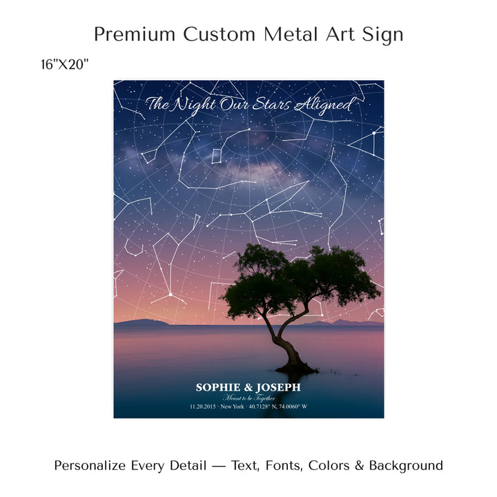 Personalized star map wall art with customizable background, title, names, date, location, and coordinates - 16x20 metal art sign-ARTFULANE