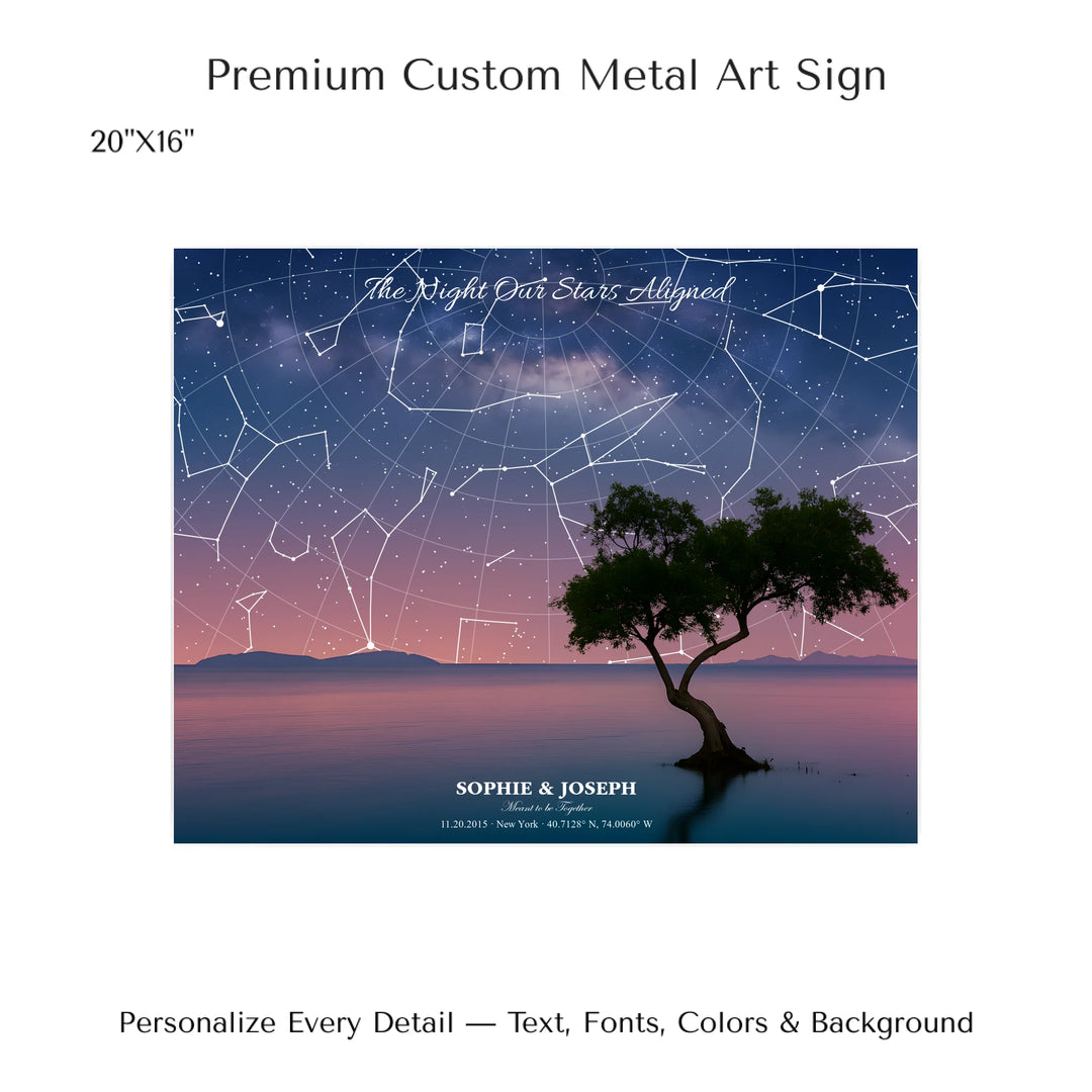 Personalized star map wall art with customizable background, title, names, date, location, and coordinates - 20x16 metal art sign-ARTFULANE