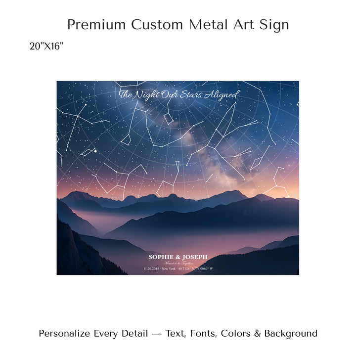 Personalized star map wall art with customizable background, title, names, date, location, and coordinates - 20x16 metal art sign-ARTFULANE