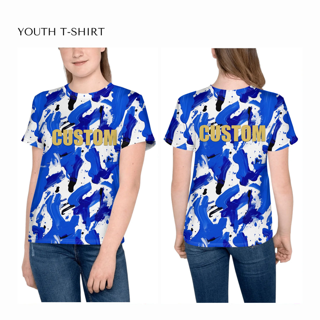 all-over-print-unisex-youth-crew-neck-t-shirt-on-girl-front-and-back-artfulane