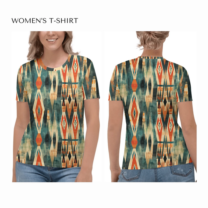 all-over-print-womens-crew-neck-t-shirt-on model-front-and-back-artfulane
