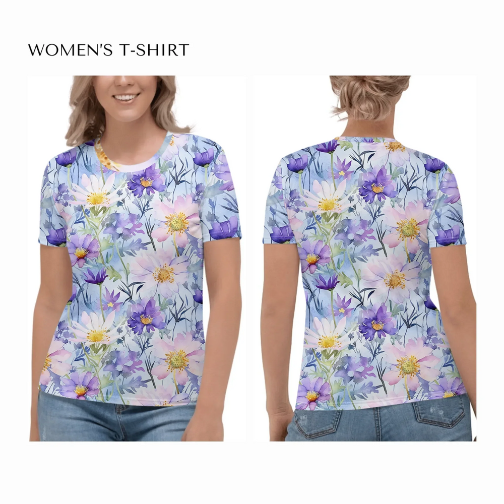 all-over-print-womens-crew-neck-t-shirt-on model-front-and-back-artfulane