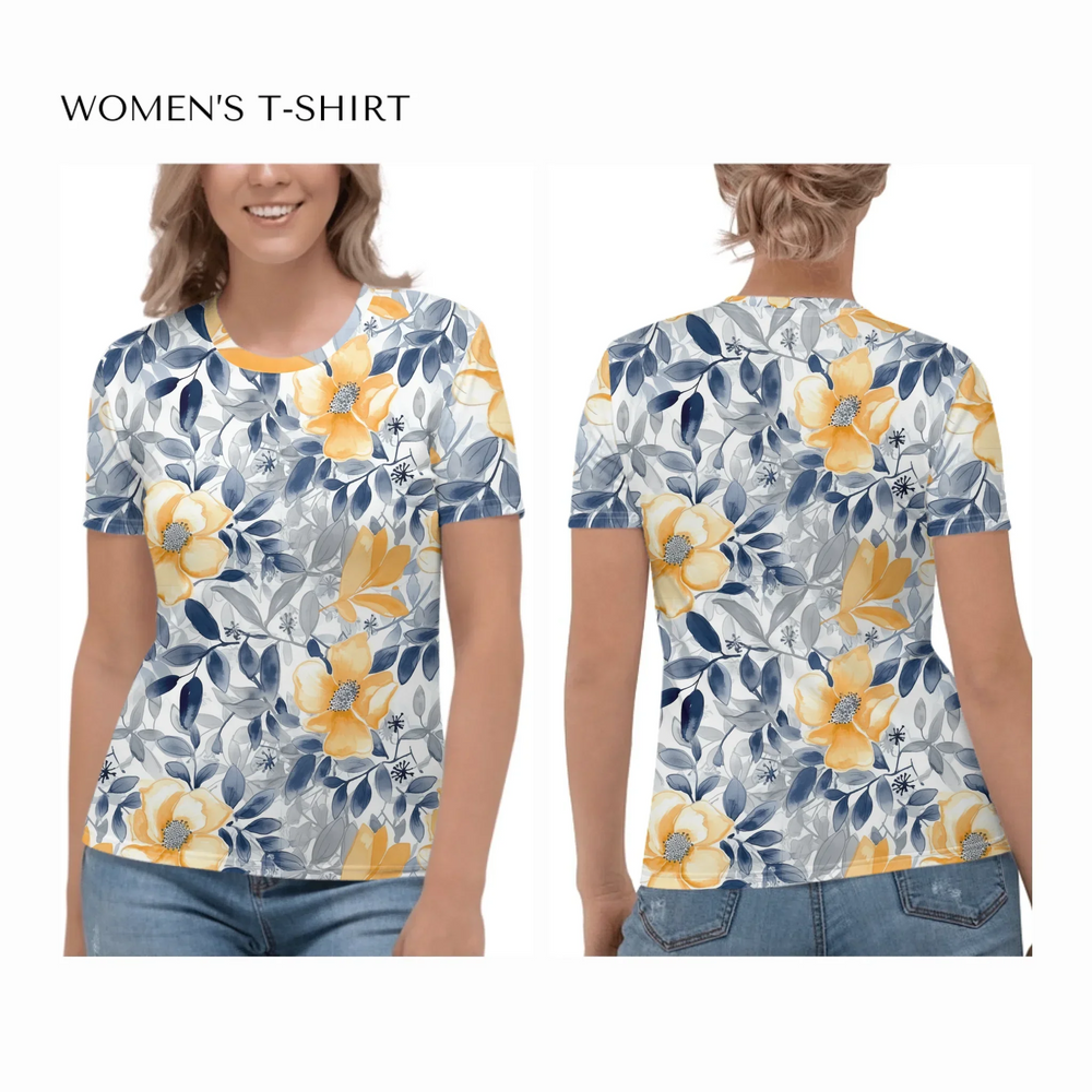all-over-print-womens-crew-neck-t-shirt-on model-front-and-back-artfulane