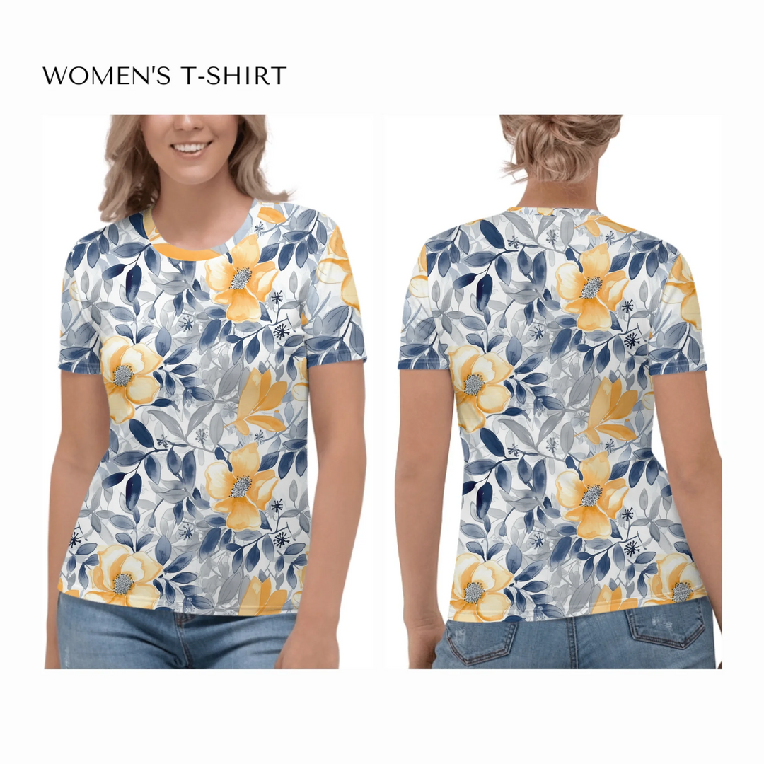 all-over-print-womens-crew-neck-t-shirt-on model-front-and-back-artfulane