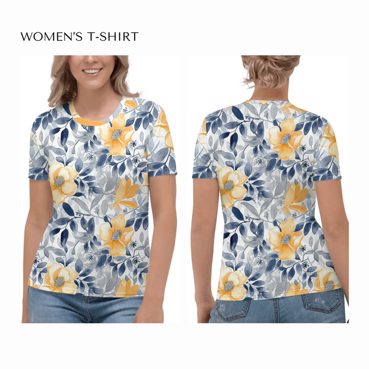all-over-print-womens-crew-neck-t-shirt-on model-front-and-back-artfulane