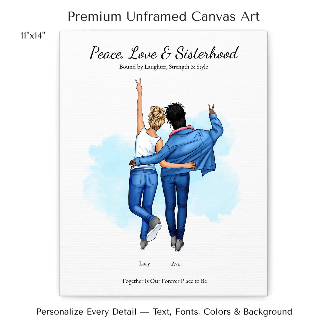 Illustrated custom family portrait wall art with couple holding baby, watercolor background, and personalized text including names, date, and quote - 11x14 stretched canvas-ARTFULANE